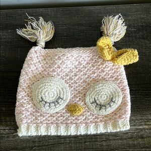 Adorable Owl Knit Hat for Kids - Pink and Yellow